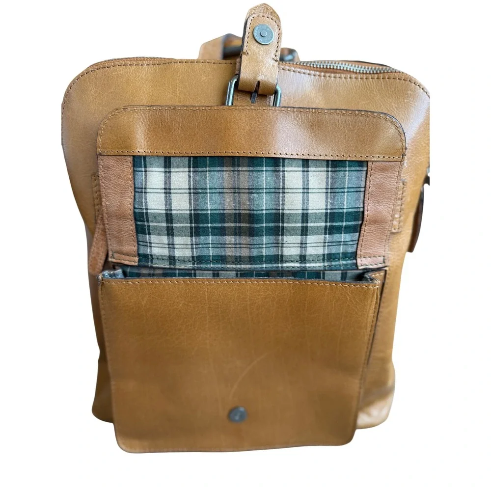 Wild West Los Angeles Leather Backpack Plaid Lining Buckle Pocket